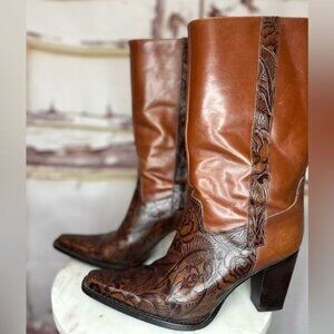 Antonio Melani Floral Embossed Heeled Boots Size 7.5